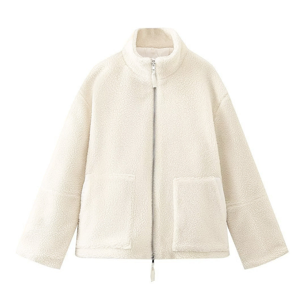 Solid-colored high-neck coats for women in autumn and winter