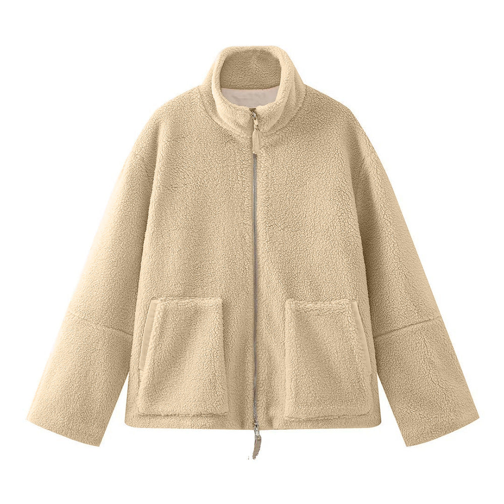 Solid-colored high-neck coats for women in autumn and winter